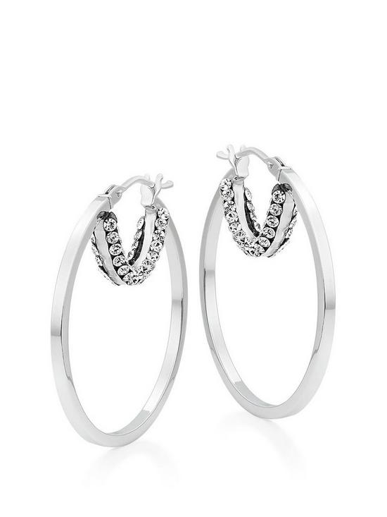 front image of beaverbrooks-9ct-white-gold-crystal-hoop-earrings