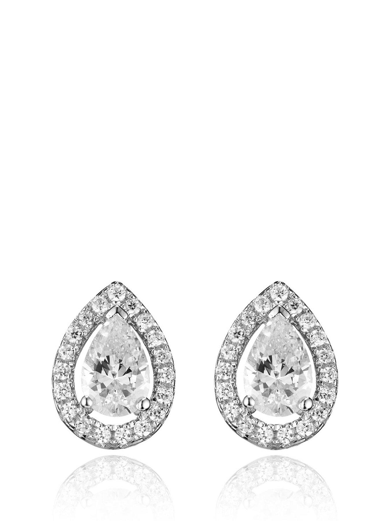 Beaverbrooks Silver Cubic Zirconia Teardrop Stud Earrings