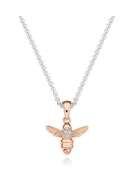front image of beaverbrooks-mini-b-childrens-silver-and-rose-gold-plated-cubic-zirconia-bee-pendant