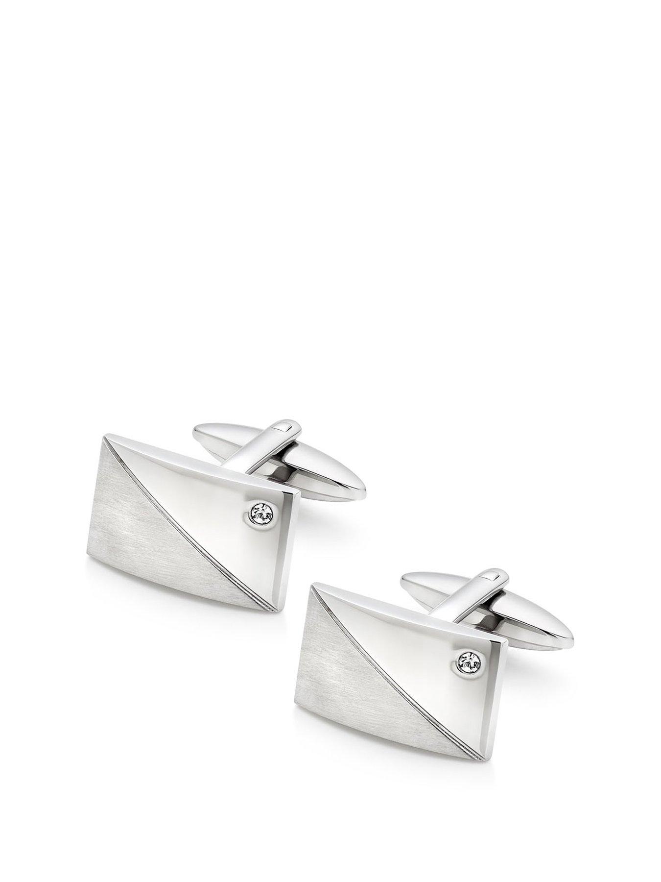 Image 1 of 3 of Beaverbrooks Stylish&nbsp;Stainless Steel Cubic Zirconia Cufflinks