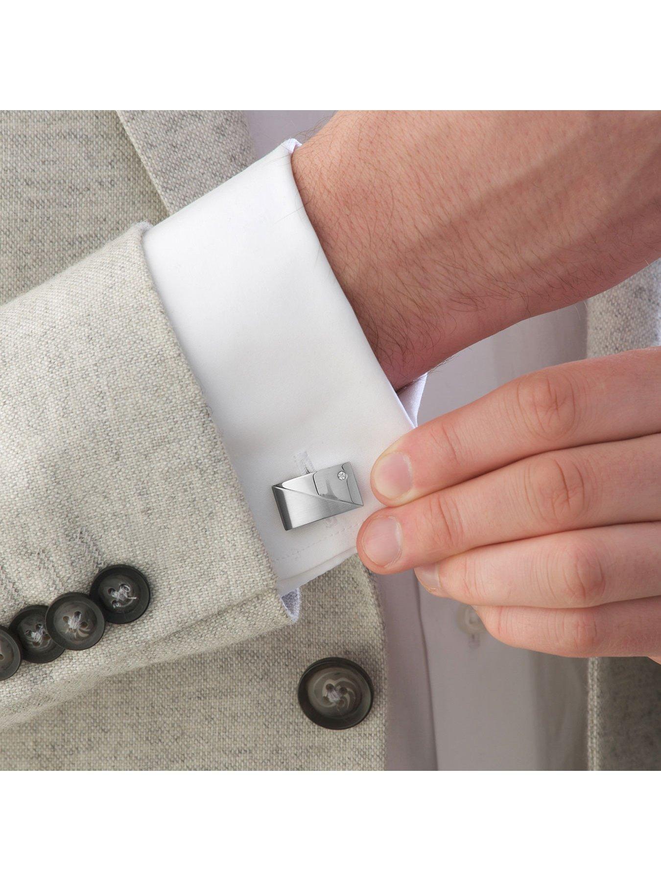 Image 2 of 3 of Beaverbrooks Stylish&nbsp;Stainless Steel Cubic Zirconia Cufflinks
