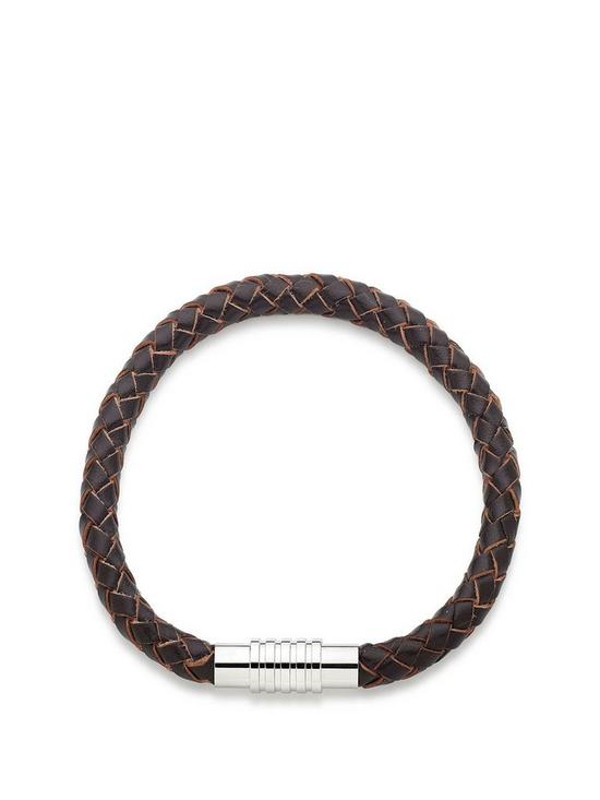 front image of beaverbrooks-leather-mens-bracelet-brown