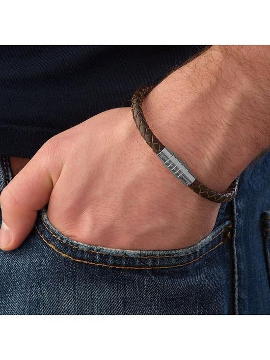 stillFront image of beaverbrooks-leather-mens-bracelet-brown