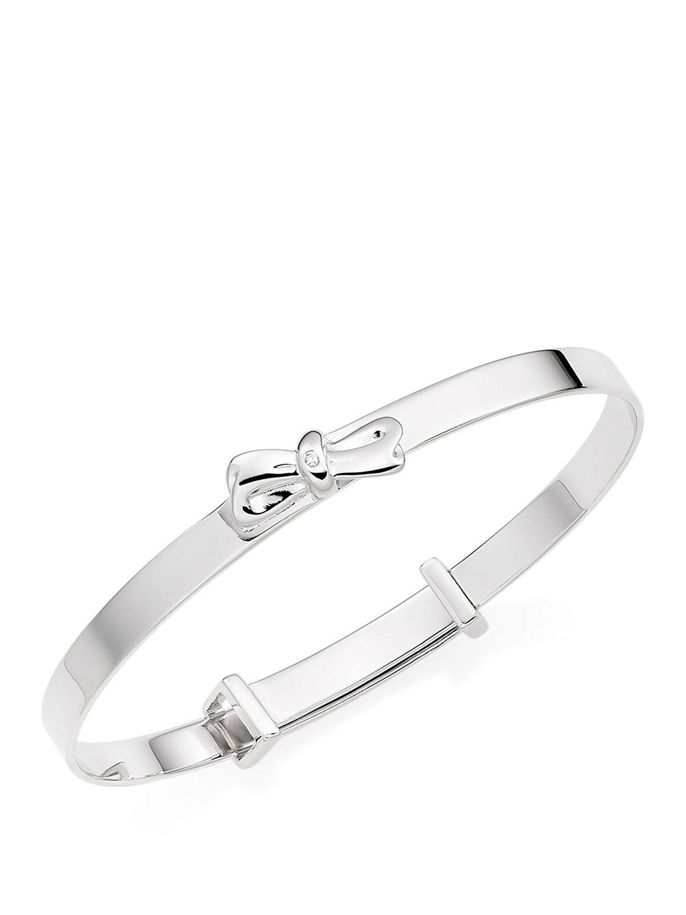  image of beaverbrooks-mini-b-childrens-silver-diamond-bow-bangle