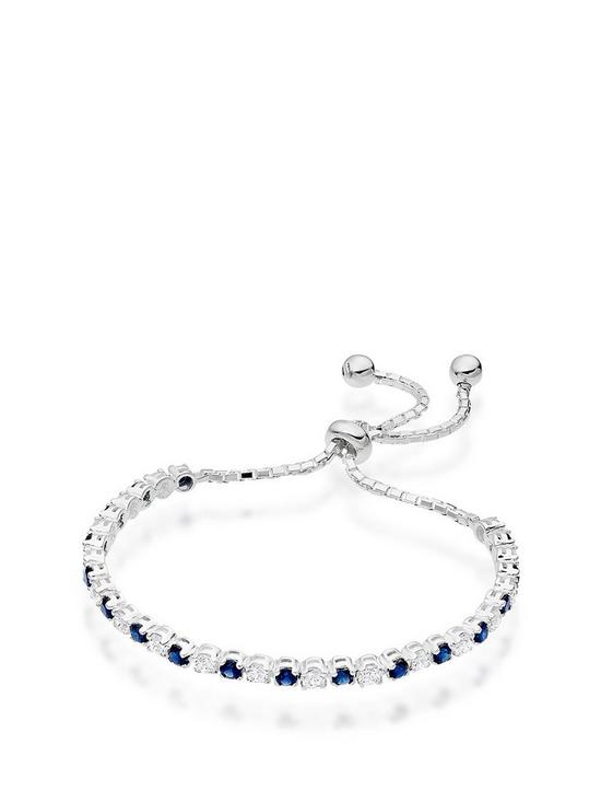 front image of beaverbrooks-silver-synthetic-sapphire-and-cubic-zirconia-slider-bracelet