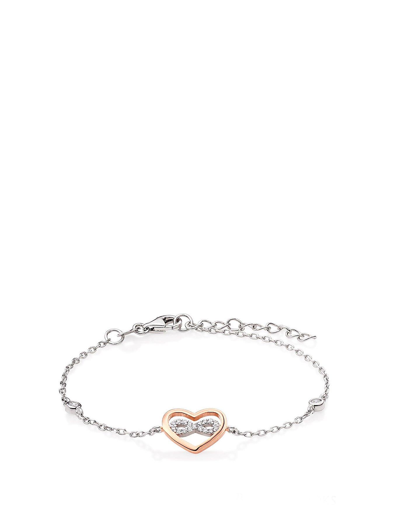 Image 1 of 3 of Beaverbrooks Silver Rose Gold Plated Cubic Zirconia Infinity Heart Bracelet