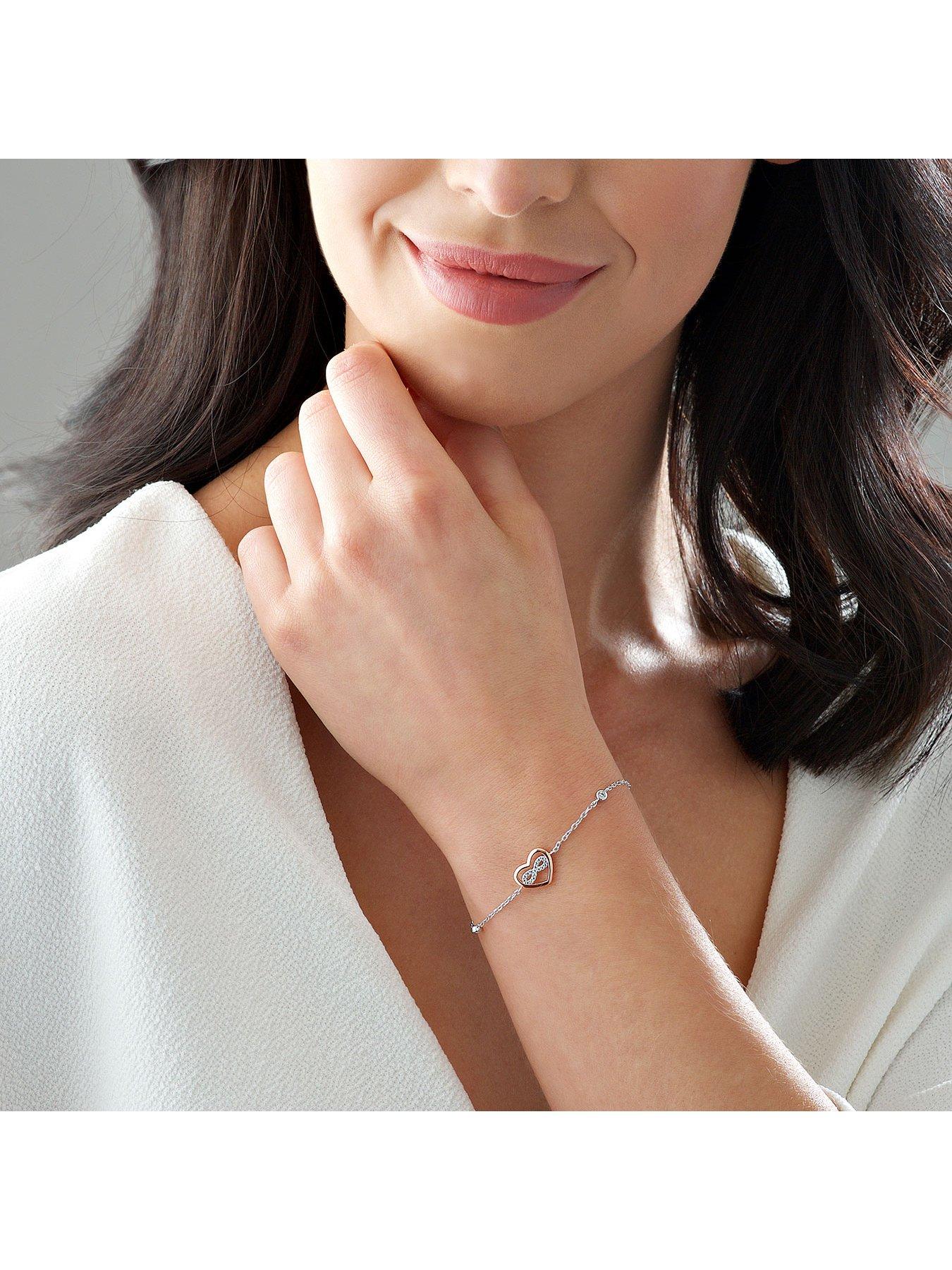 Image 2 of 3 of Beaverbrooks Silver Rose Gold Plated Cubic Zirconia Infinity Heart Bracelet