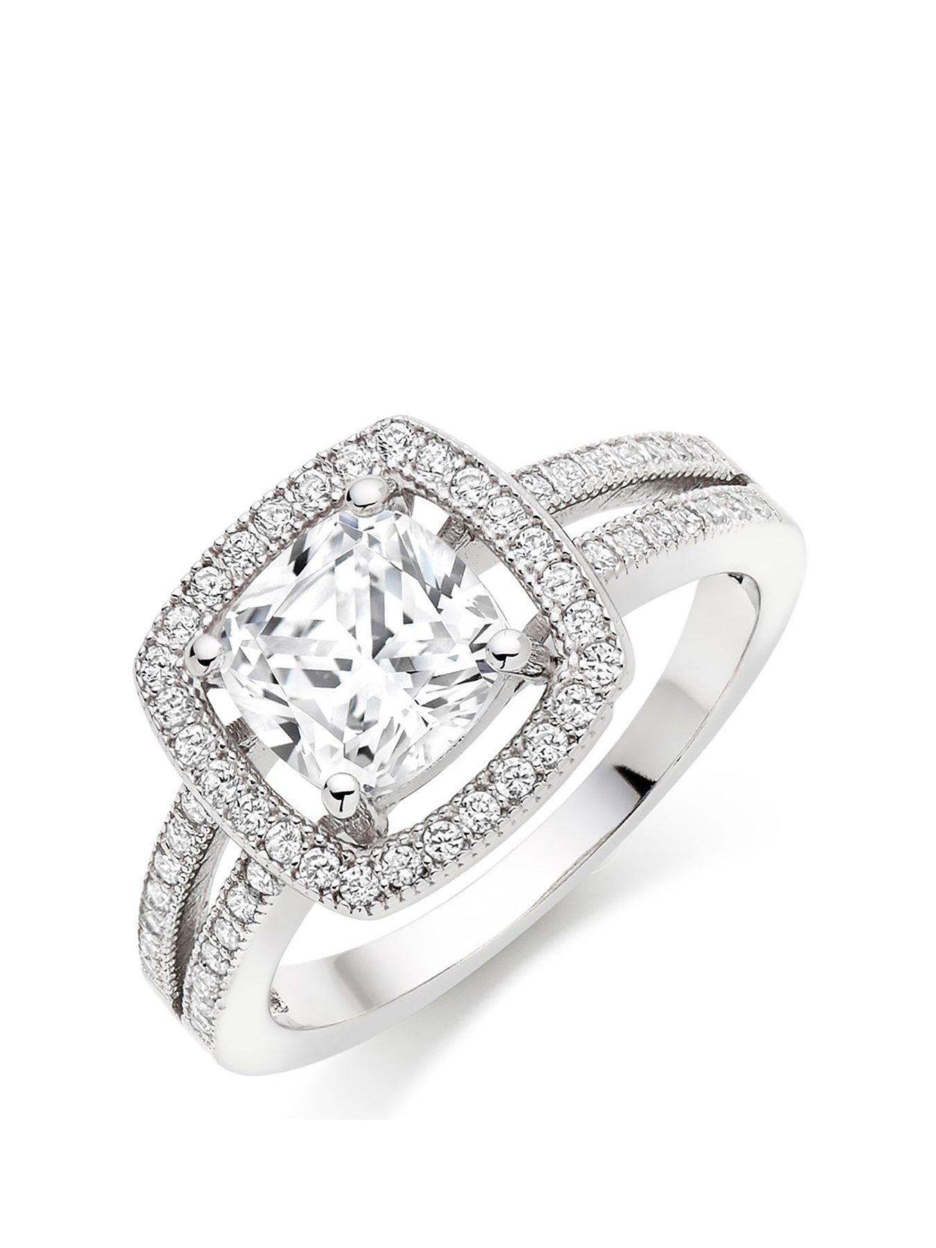 Image 1 of 3 of Beaverbrooks Silver Cubic Zirconia Halo Cluster Ring