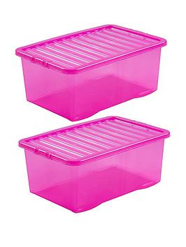 Wham Wham Set Of 2 Pink Plastic Crystal Storage Boxes &Ndash; 45 Litres  ... Picture