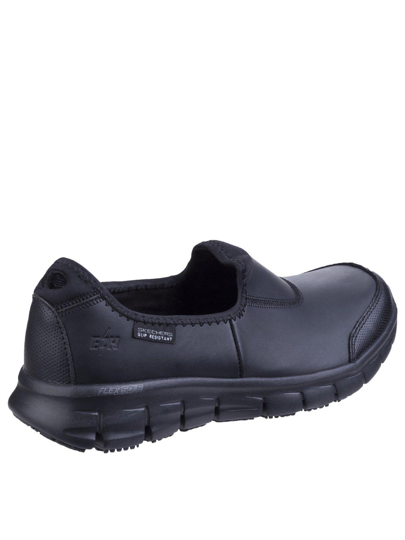 stillFront image of skechers-sure-track-workwear-slip-on-slip-resistant-leather-plimsoll-black