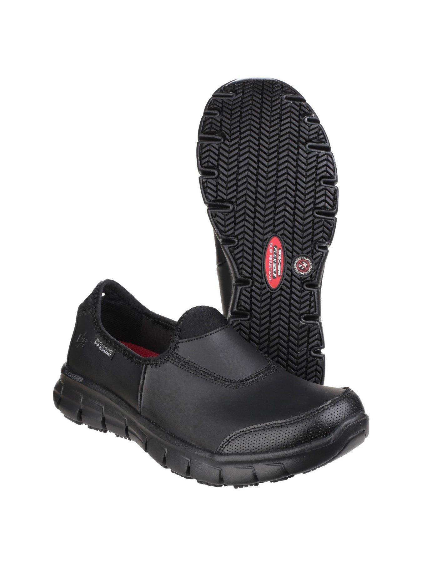  image of skechers-sure-track-workwear-slip-on-slip-resistant-leather-plimsoll-black