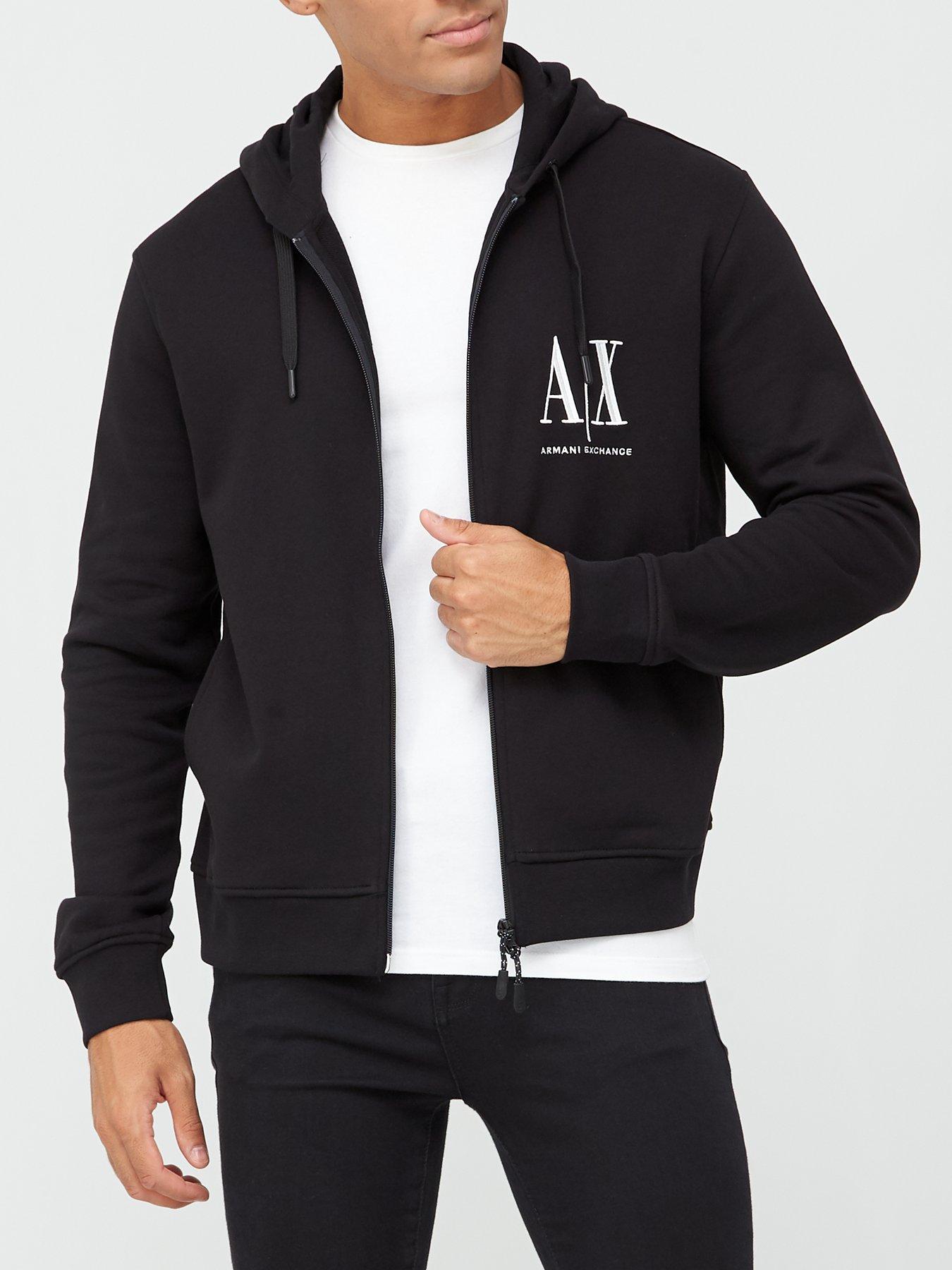 Armani Exchange Icon Logo Zip Through Hoodie Black littlewoods