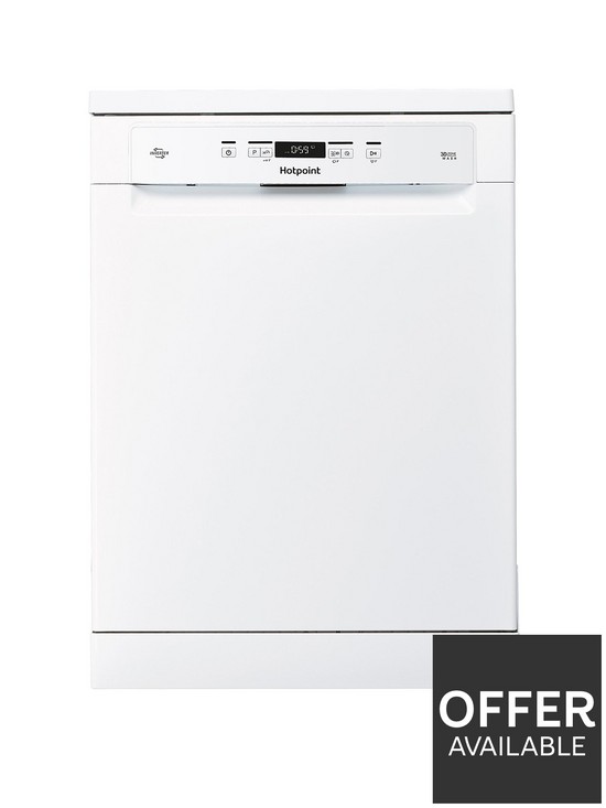 front image of hotpoint-hfc3c26wcuk-14-place-full-size-dishwasher-white
