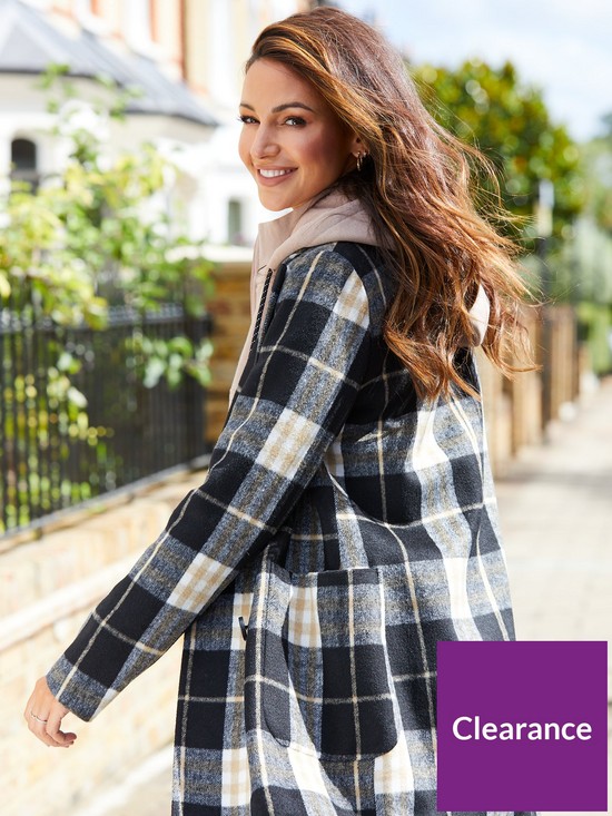 front image of michelle-keegan-checked-longline-double-breasted-coat-check