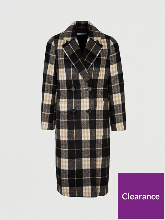 stillFront image of michelle-keegan-checked-longline-double-breasted-coat-check