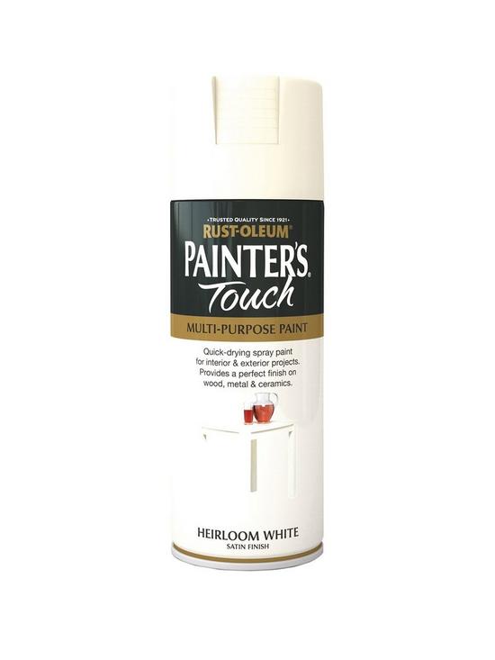 front image of rust-oleum-painterrsquos-touch-heirloom-white-satin-finish-multi-purpose-spray-paint-400ml