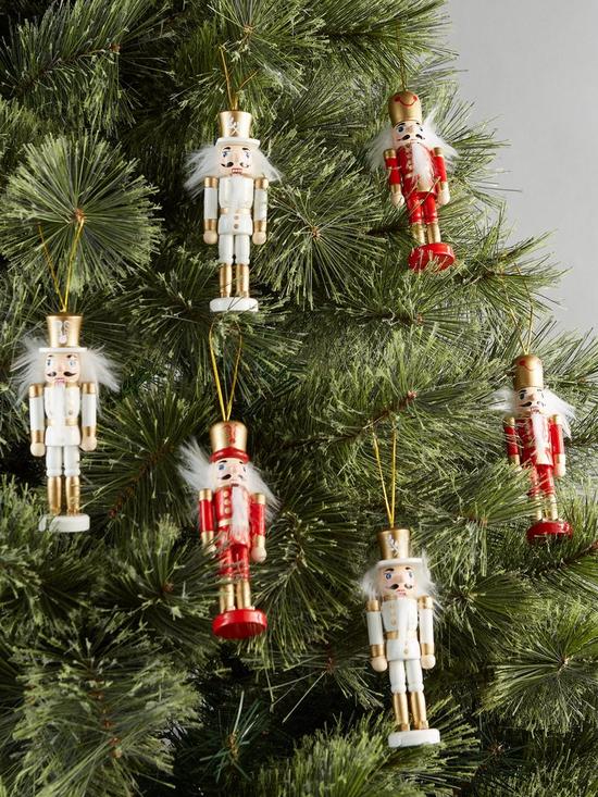 front image of set-of-6-wooden-nutcracker-christmas-tree-ornaments
