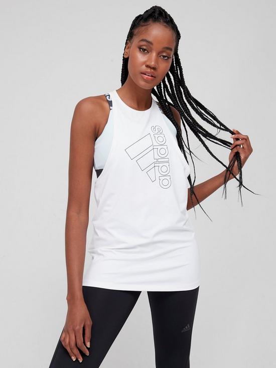 front image of adidas-tech-badge-of-sport-tank-white