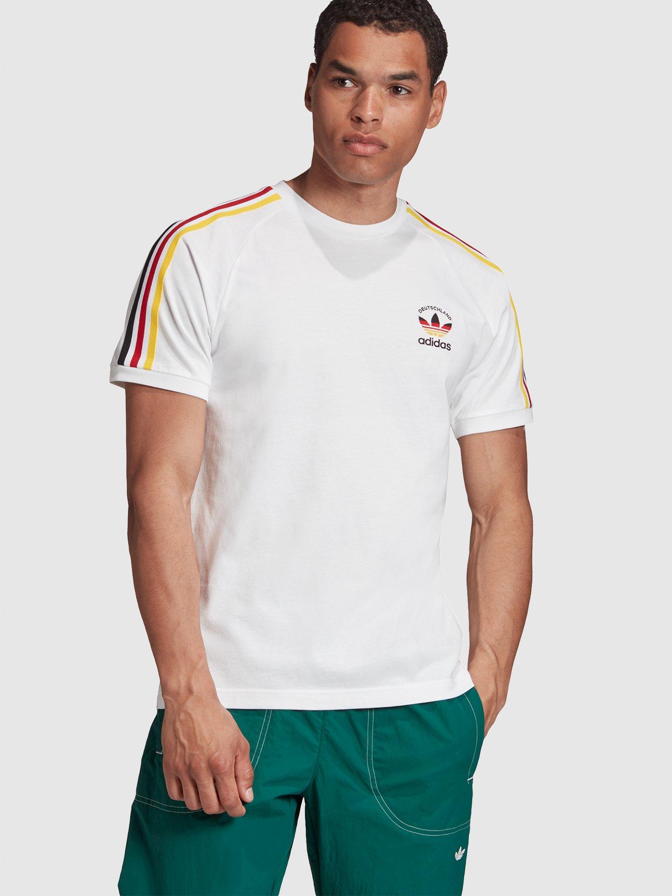 adidas Originals 3 Stripes Germany T-Shirt - White | littlewoods.com