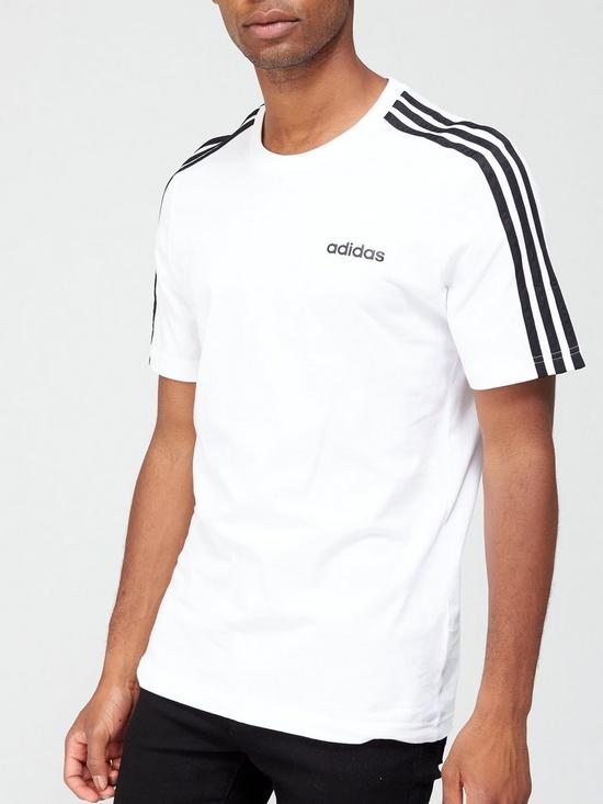 front image of adidas-essential-3-stripe-t-shirt-white