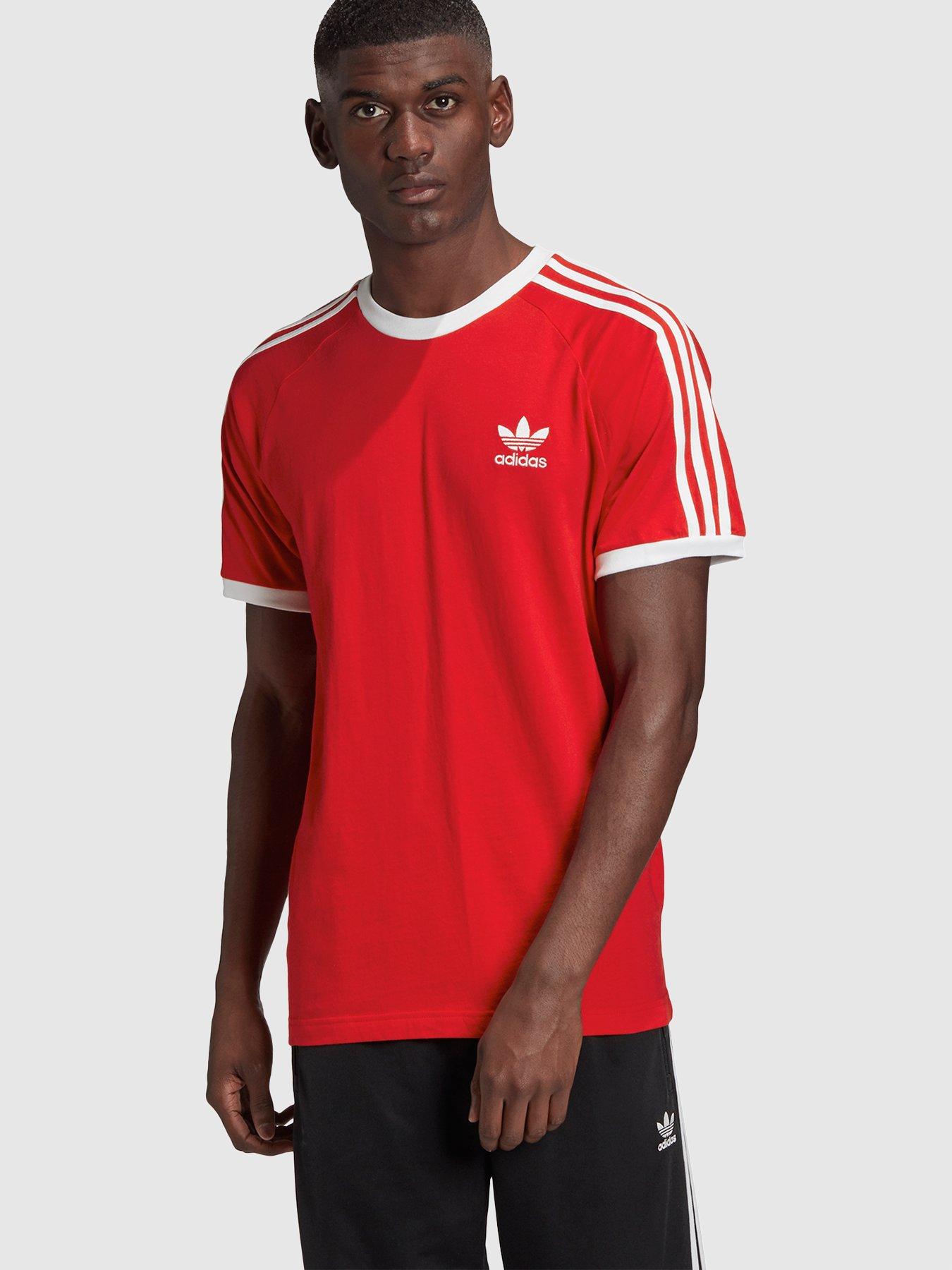 adidas 3 stripe t shirt red