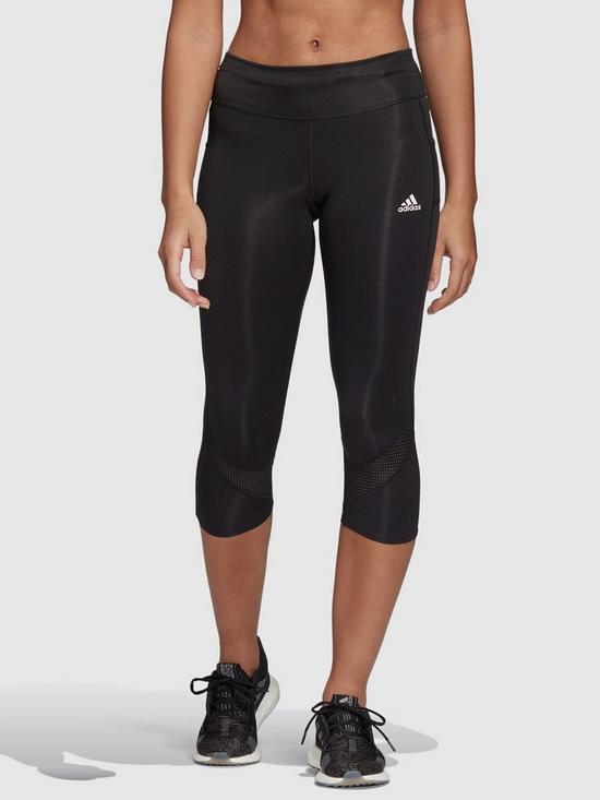front image of adidas-own-the-run-response-capri-leggings-black