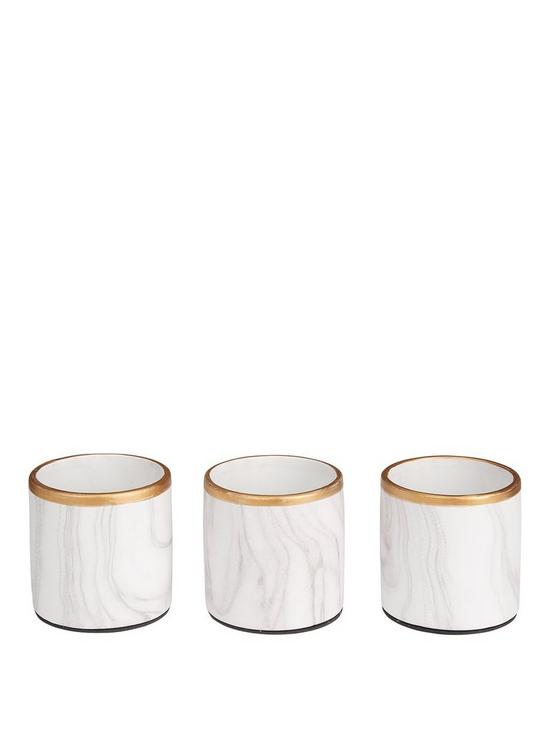 front image of set-of-3-marble-effect-planterstealight-holders-with-gold-edging