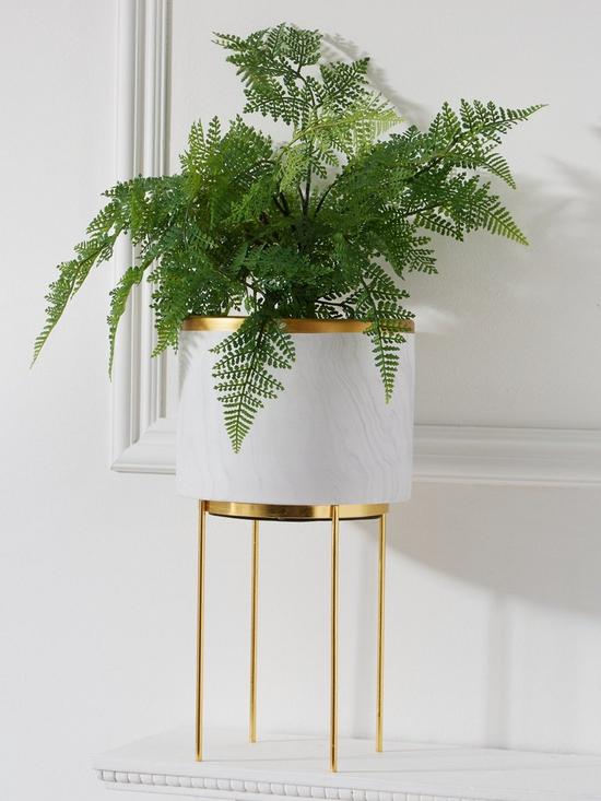 stillFront image of marble-effect-standing-planter-with-metallic-rim