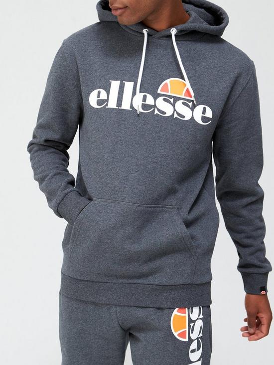 front image of ellesse-gottero-overhead-hoodie-dark-grey-marl