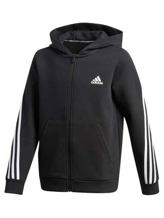 front image of adidas-boysnbsp3-stripes-full-zip-hoodie-black
