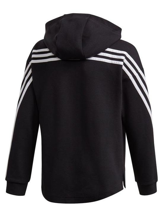 back image of adidas-girls-3-stripes-full-zip-hoodie-black