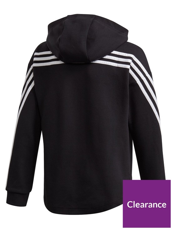 back image of adidas-girls-3-stripes-full-zip-hoodie-black