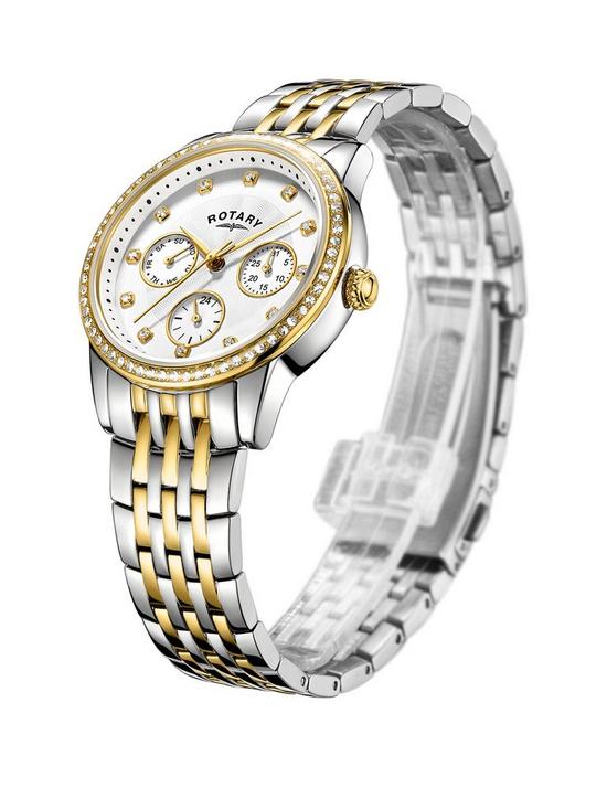 stillFront image of rotary-exclusive-rotary-silver-and-gold-sunray-swarovski-crystal-multi-dial-two-tone-stainless-steel-bracelet-ladies-watch