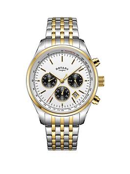 rotary-exclusive-rotary-silver-sunray-with-gold-and-black-detail-chronograph-dial-two-tone-stainless-steel-bracelet-mens-watch