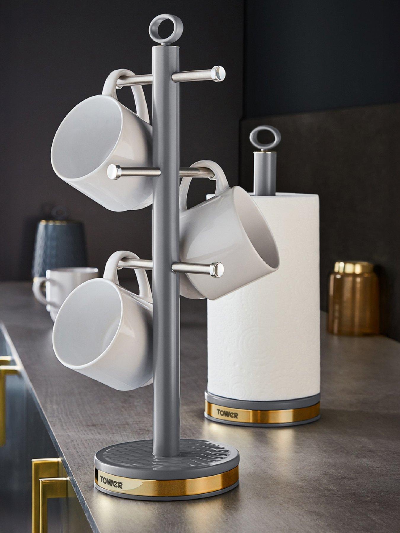 undefined Empire 6-Cup Mug Tree and Towel Pole Set – Grey