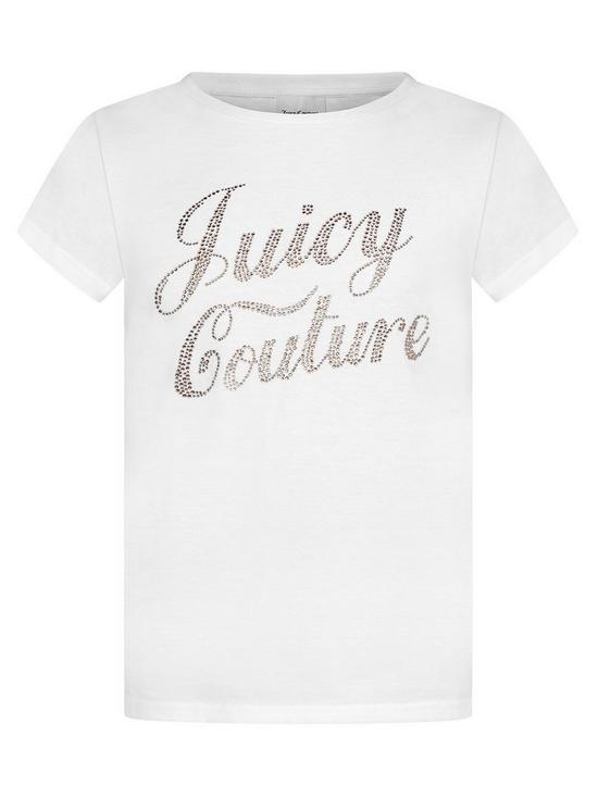 front image of juicy-couture-girls-short-sleeve-classic-diamante-t-shirt-white