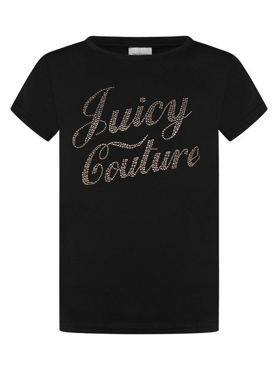 front image of juicy-couture-girls-short-sleeve-classic-diamante-t-shirt-black