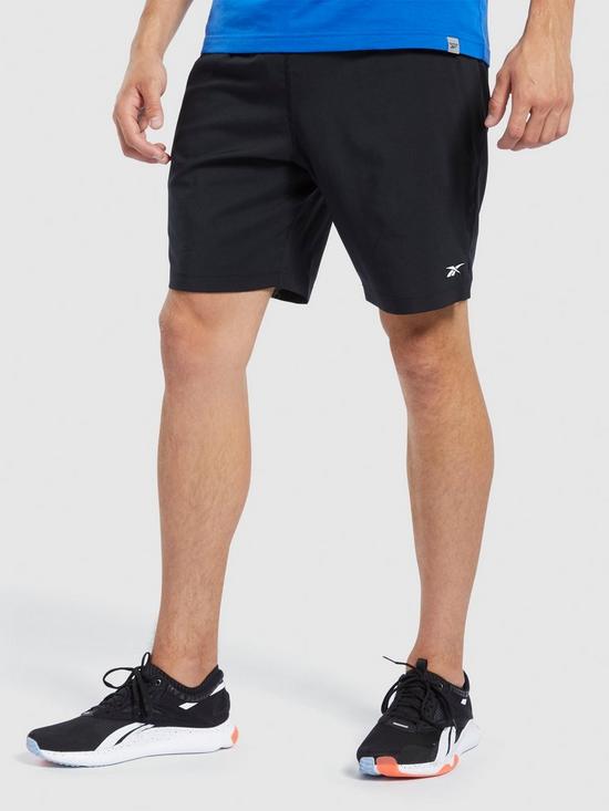 front image of reebok-workout-woven-shorts-black