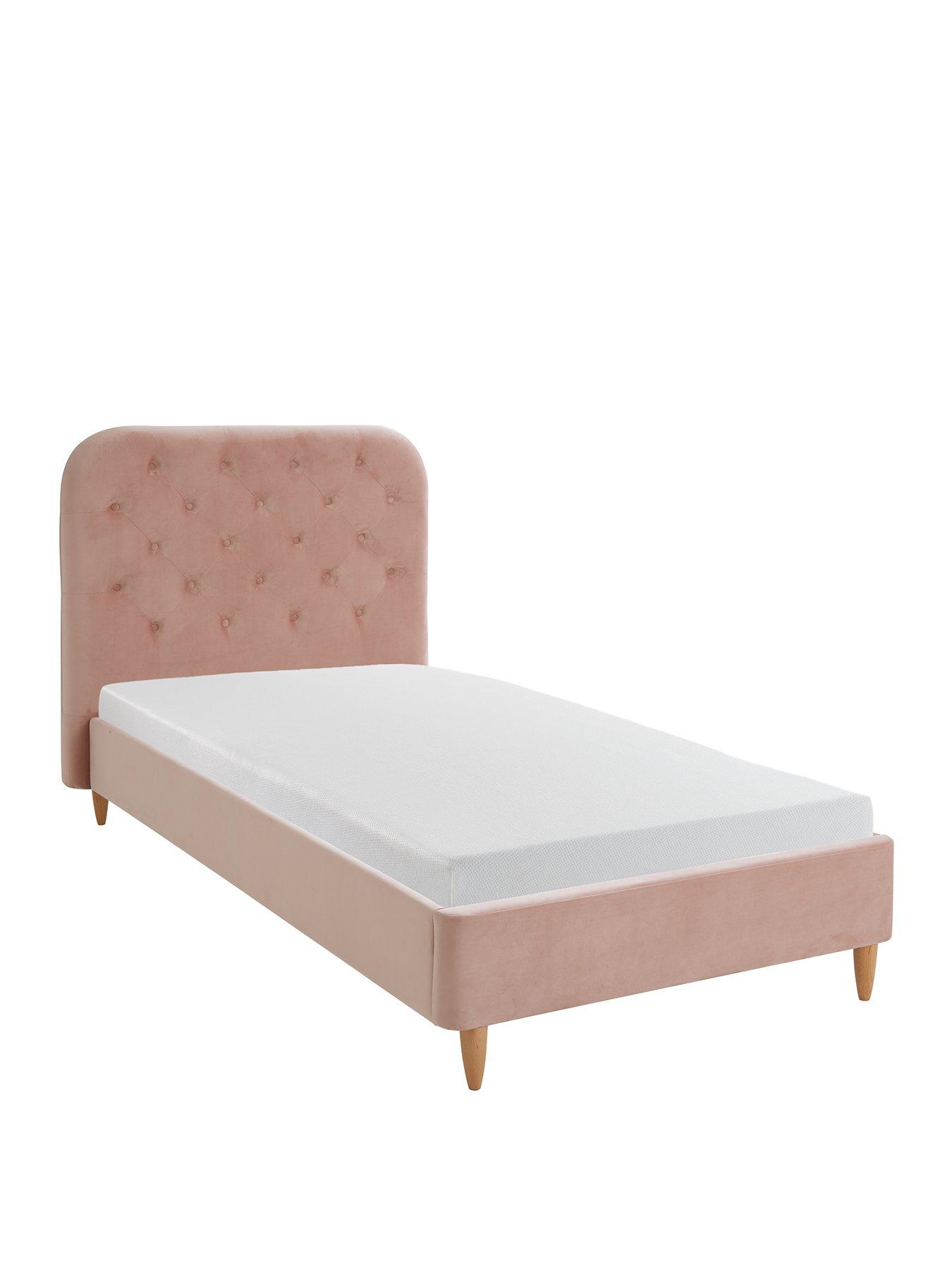 Image 2 of 6 of Very Home Freya Velvet Fabric Single Kids Bed Frame and Headboard with Mattress Options (Buy &amp; SAVE!) - Pink - FSC&reg; Certified