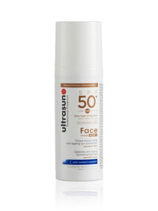 front image of ultrasun-tinted-face-spf50-honey-50ml