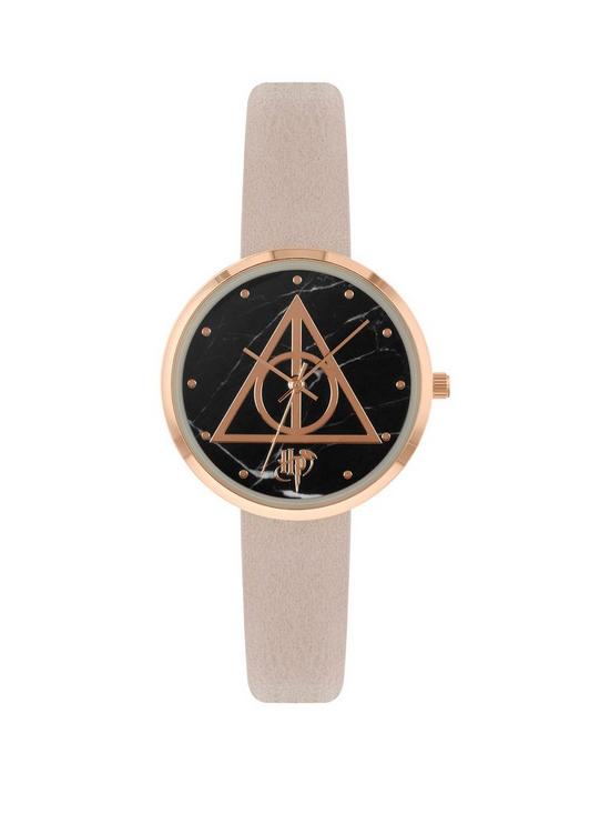 front image of harry-potter-black-and-pink-dial-pink-faux-leather-strap-watch