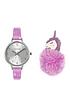 tikkers-tikkers-silver-dial-pink-glitter-strap-and-unicorn-pompom-kids-gift-setfront