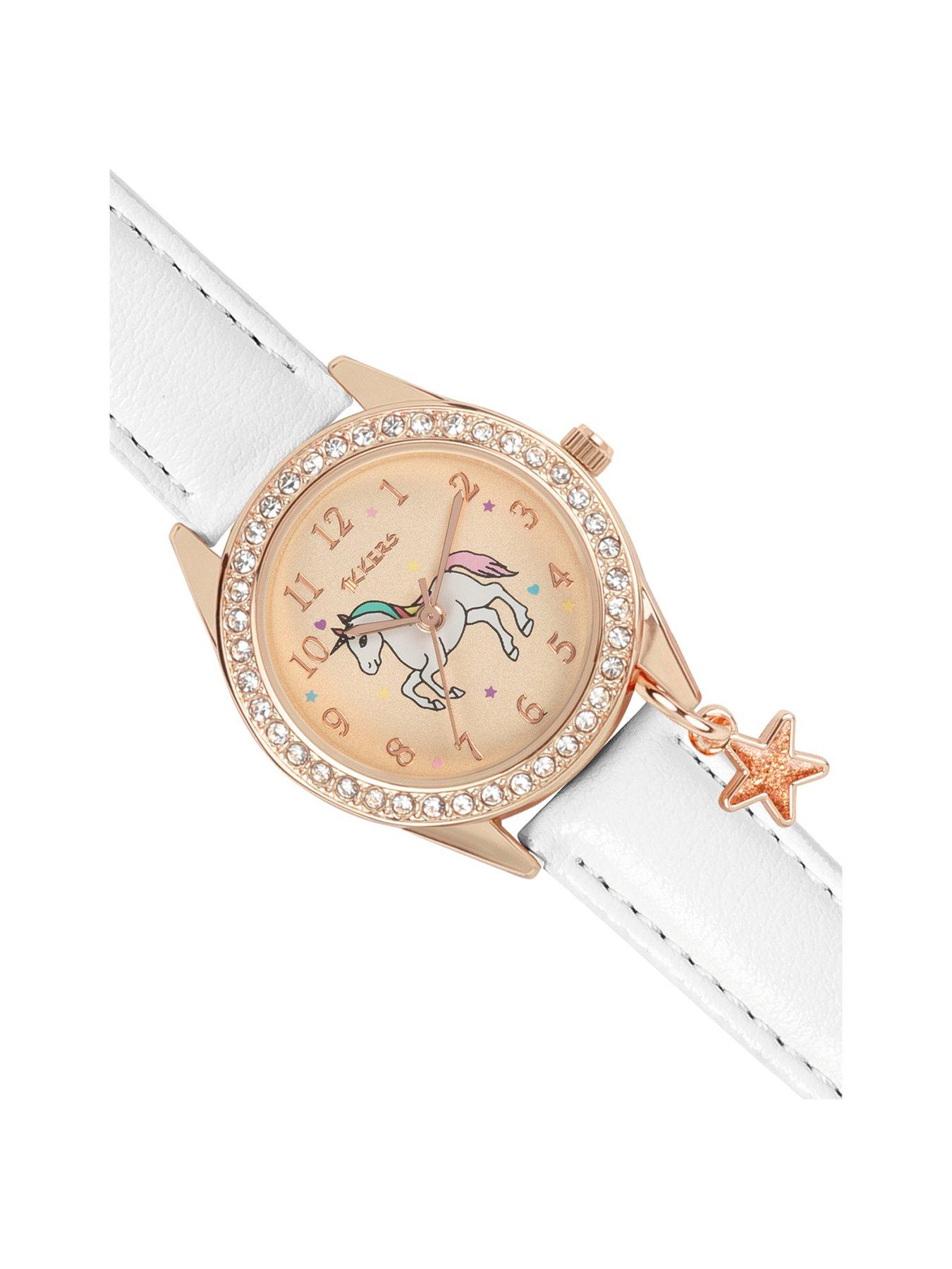 Image 2 of 6 of Tikkers Gold Unicorn Dial White Leather Strap Watch with Purse and Necklace Kids Gift Set