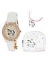 image of tikkers-gold-unicorn-dial-white-leather-strap-watch-with-purse-and-necklace-kids-gift-set