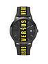  image of versus-versace-black-date-dial-with-yellow-versus-strip-print-strap-watch