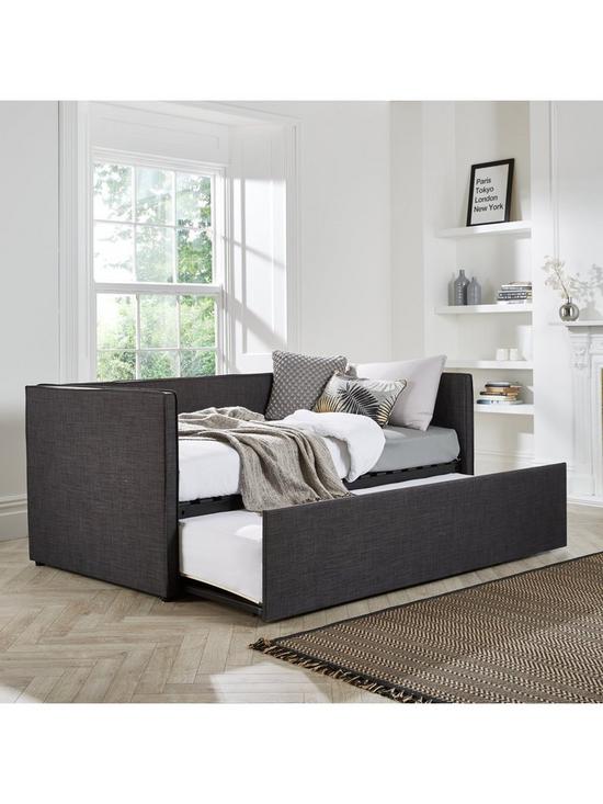 stillFront image of hayden-fabric-day-bed-with-high-level-trundle-and-mattress-options-buy-and-save