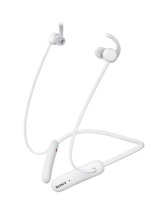 front image of sony-wisp510-in-ear-wireless-headphones-15-hour-battery-life-ipx5-water-and-sweat-resistance-secure-fit-built-in-mic-and-voice-assistant-white