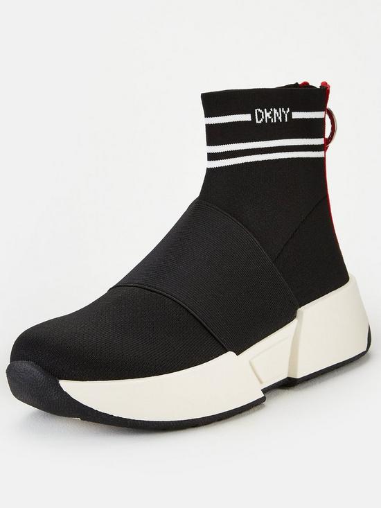 front image of dkny-the-marini-logo-knit-sock-trainers-black