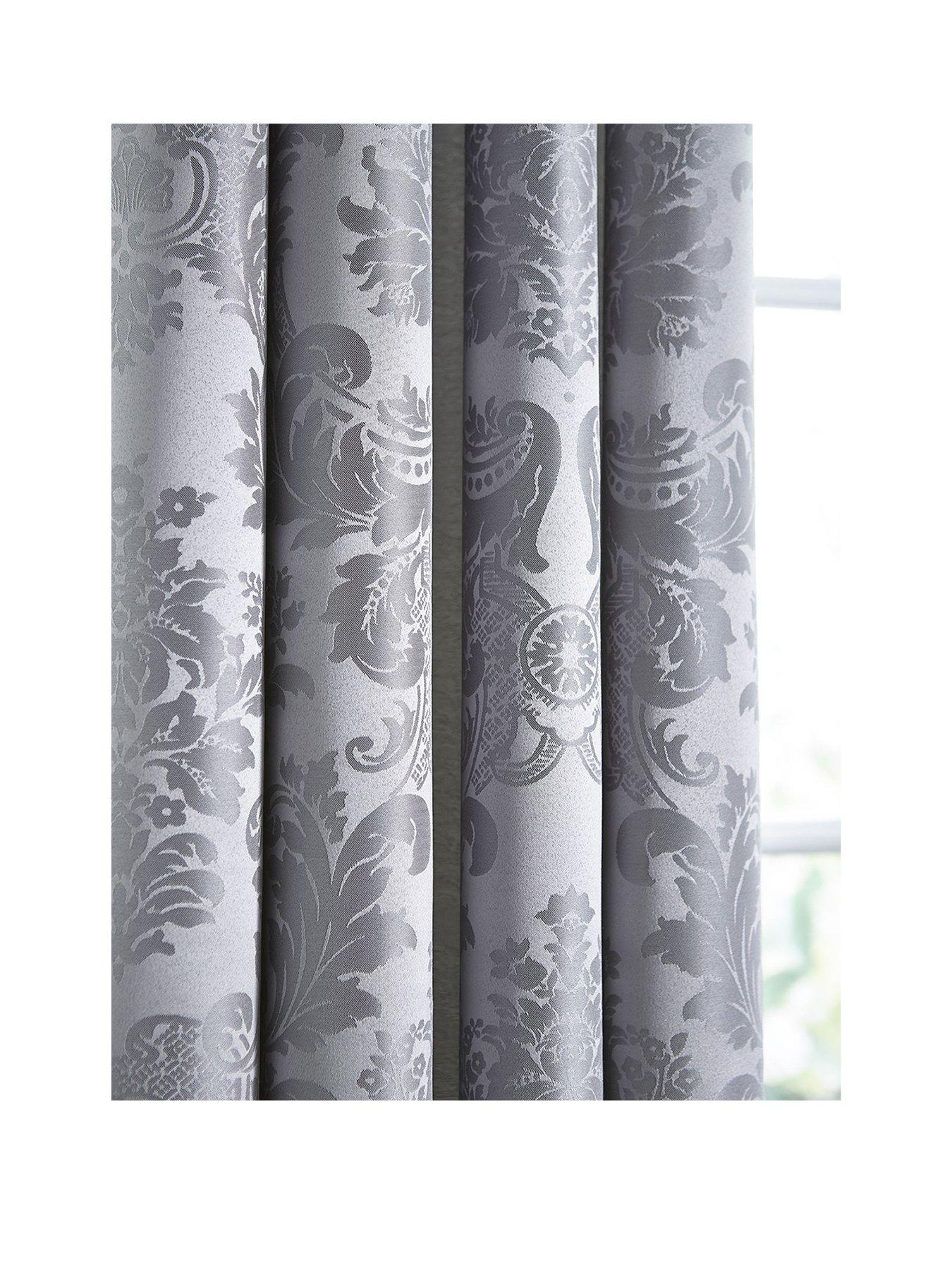 Catherine Lansfield Damask Jacquard Eyelte Lines Curtains 66X72 Inch Silver