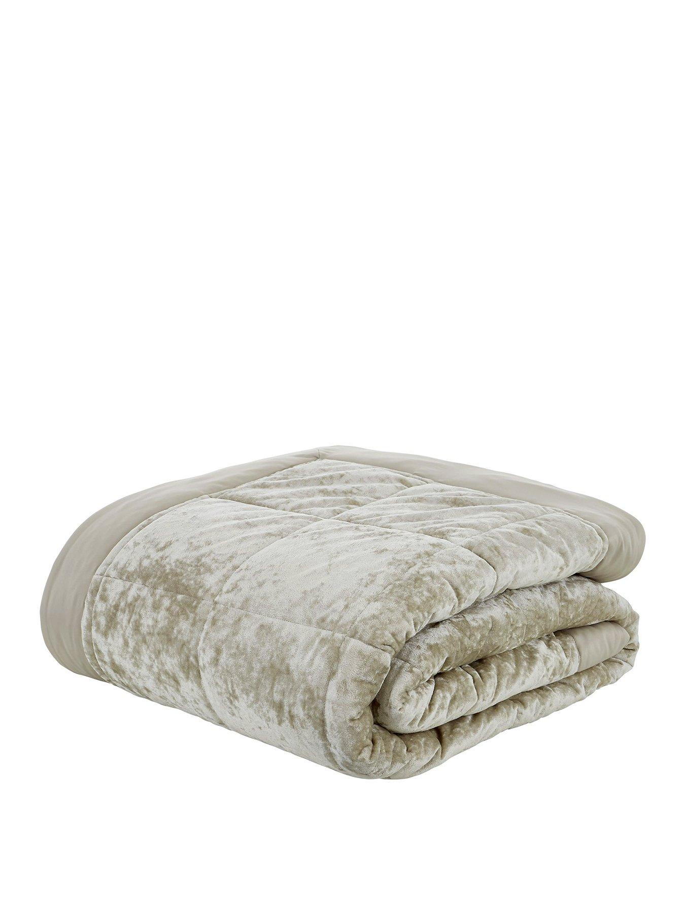 image of catherine-lansfield-crushed-velvet-bedspread-throw-natural